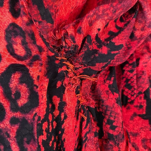 Ba&sh Sahara Midi Dress 3/4 Sleeves Ruffled in Red Black Snake Print Size Large - Picture 9 of 10